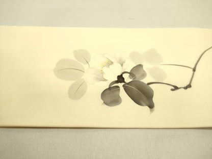 平和屋着物●塩瀬 九寸名古屋帯 作家物 手描き 草花 正絹 逸品 DABB7351op