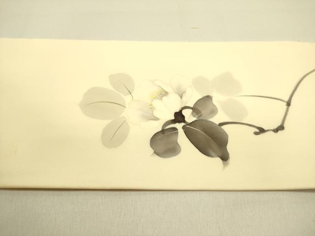 平和屋着物●塩瀬 九寸名古屋帯 作家物 手描き 草花 正絹 逸品 DABB7351op