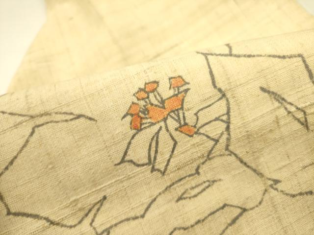 平和屋着物●九寸名古屋帯 生紬 草花文 正絹 逸品 DABB7360op