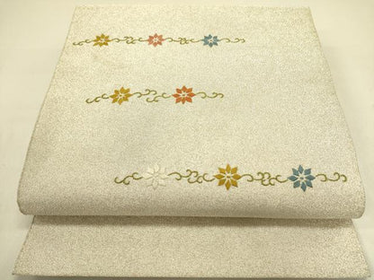 平和屋着物●八寸名古屋帯 綴れ 総刺繍 花唐草文 正絹 逸品 DABB7363op