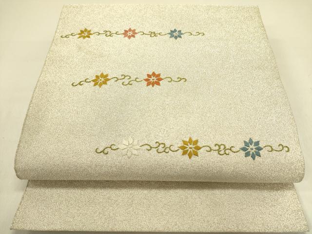 平和屋着物●八寸名古屋帯 綴れ 総刺繍 花唐草文 正絹 逸品 DABB7363op