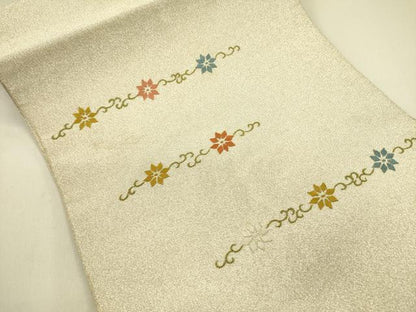 平和屋着物●八寸名古屋帯 綴れ 総刺繍 花唐草文 正絹 逸品 DABB7363op