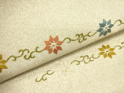 平和屋着物●八寸名古屋帯 綴れ 総刺繍 花唐草文 正絹 逸品 DABB7363op