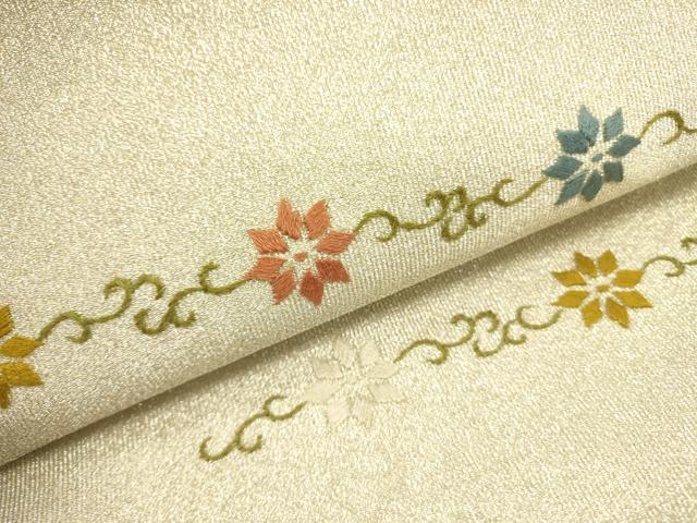 平和屋着物●八寸名古屋帯 綴れ 総刺繍 花唐草文 正絹 逸品 DABB7363op