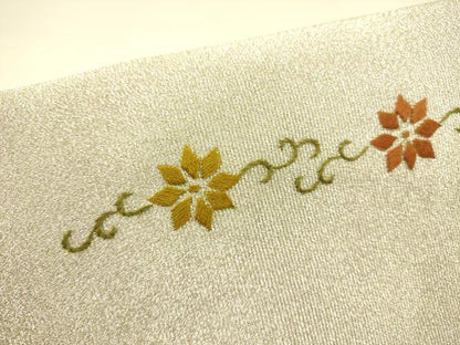 平和屋着物●八寸名古屋帯 綴れ 総刺繍 花唐草文 正絹 逸品 DABB7363op