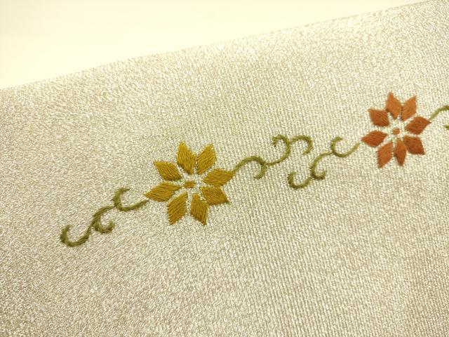平和屋着物●八寸名古屋帯 綴れ 総刺繍 花唐草文 正絹 逸品 DABB7363op