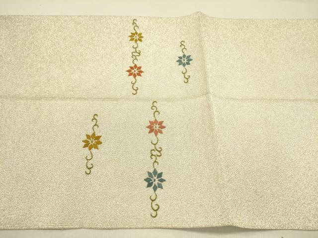 平和屋着物●八寸名古屋帯 綴れ 総刺繍 花唐草文 正絹 逸品 DABB7363op