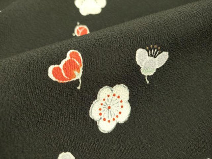 平和屋着物●洗える最高級着物 ＜英＞はなぶさ謹製 全通柄京袋帯 舞梅 黒地 金彩 鬼しぼ縮緬 たとう紙付き 未使用 DABB7366op