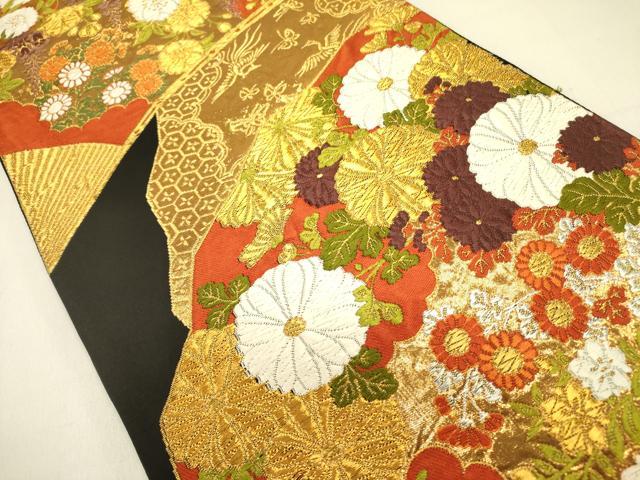 平和屋着物●西陣 河合美術織物謹製 六通柄袋帯 唐織 花鳥文 黒地 金糸 正絹 逸品 DABB7392op