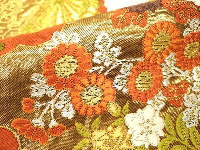 平和屋着物●西陣 河合美術織物謹製 六通柄袋帯 唐織 花鳥文 黒地 金糸 正絹 逸品 DABB7392op
