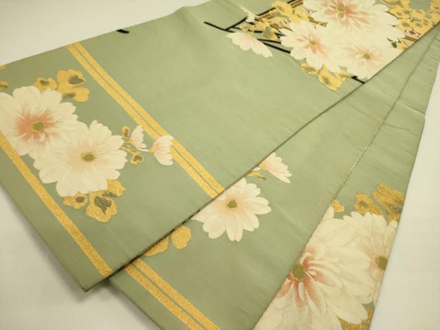 平和屋着物●爪掻き本綴れ　丸帯　菊　金糸　引き抜き帯　正絹　逸品　DABB7398op