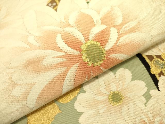平和屋着物●爪掻き本綴れ　丸帯　菊　金糸　引き抜き帯　正絹　逸品　DABB7398op