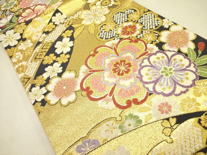 平和屋着物●六通柄袋帯 唐織 舞桜 金糸 正絹 逸品 DABB7402op