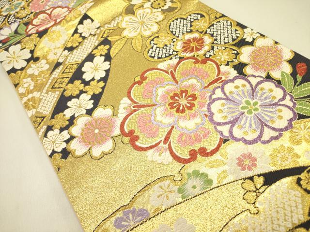 平和屋着物●六通柄袋帯 唐織 舞桜 金糸 正絹 逸品 DABB7402op