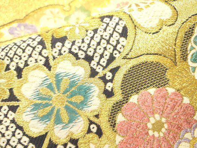 平和屋着物●六通柄袋帯 唐織 舞桜 金糸 正絹 逸品 DABB7402op
