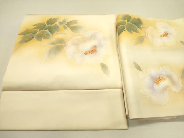 平和屋着物●塩瀬 つけ帯 草花 金銀彩 正絹 逸品 DABB7410op