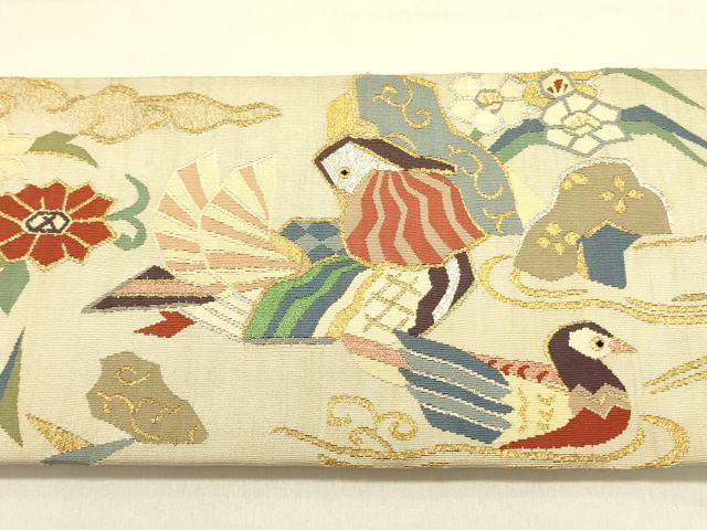 平和屋着物●爪掻き本綴れ つけ帯 花鳥文 金銀糸 正絹 逸品 DABB7413op