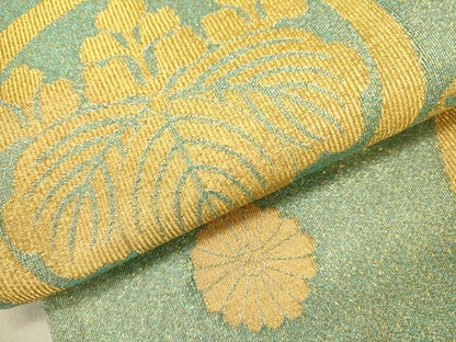 平和屋着物●綴れ つけ帯 桐花文 金糸 反端付き 正絹 逸品 DABB7414op