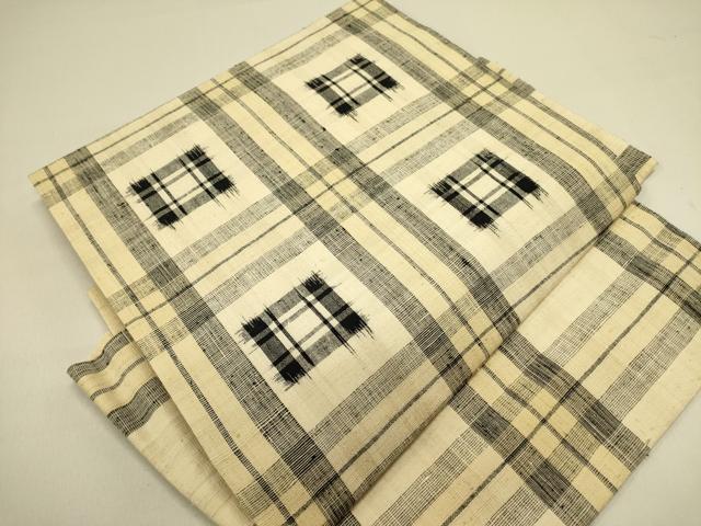 平和屋着物●つけ帯 紬地 変わり格子 正絹 逸品 DABB7415op