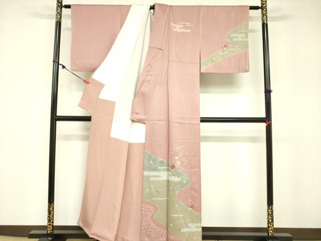 平和屋着物■訪問着 刺繍 絞り 流水花文 金彩 正絹 逸品 DABB7450op