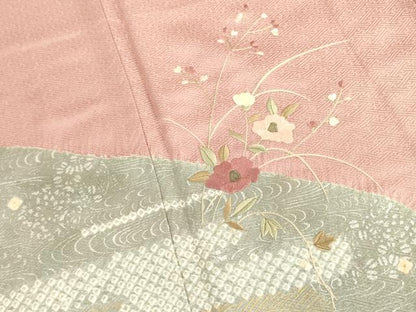 平和屋着物■訪問着 刺繍 絞り 流水花文 金彩 正絹 逸品 DABB7450op