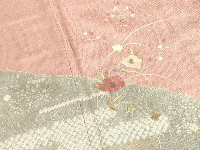 平和屋着物■訪問着 刺繍 絞り 流水花文 金彩 正絹 逸品 DABB7450op