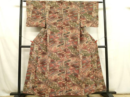 平和屋着物■上質な小紋 風景松文 鬼しぼ縮緬 正絹 逸品 DABB7496op