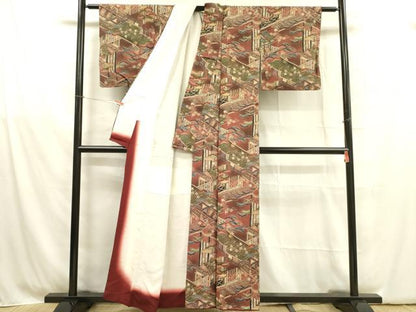 平和屋着物■上質な小紋 風景松文 鬼しぼ縮緬 正絹 逸品 DABB7496op