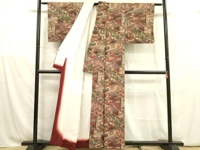 平和屋着物■上質な小紋 風景松文 鬼しぼ縮緬 正絹 逸品 DABB7496op