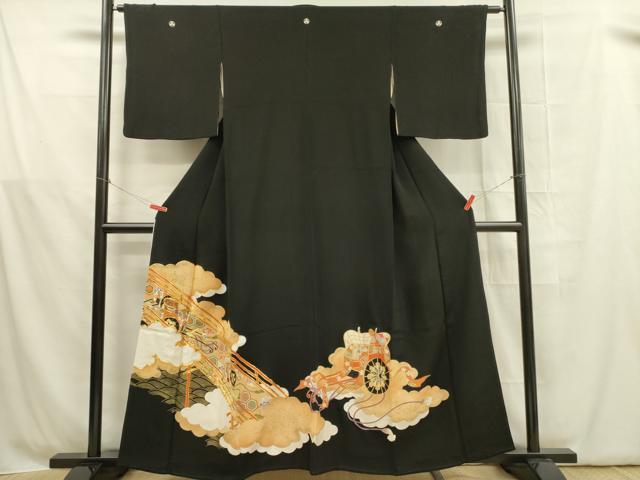平和屋着物■豪華黒留袖 駒刺繍 御所車花文 金彩 正絹 逸品 DABB7501op