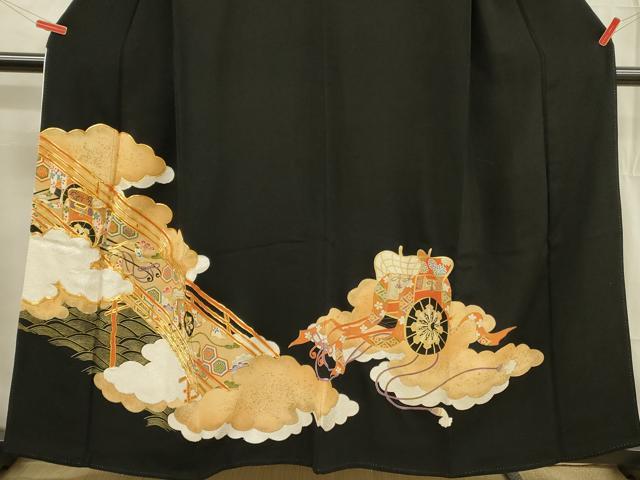 平和屋着物■豪華黒留袖 駒刺繍 御所車花文 金彩 正絹 逸品 DABB7501op