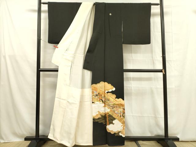 平和屋着物■豪華黒留袖 駒刺繍 御所車花文 金彩 正絹 逸品 DABB7501op