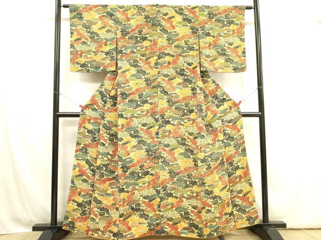 平和屋着物■上質な小紋 型染 飛鶴松文 鬼しぼ縮緬 正絹 逸品 DABB7507op