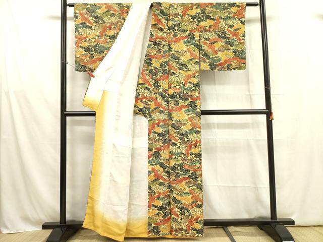 平和屋着物■上質な小紋 型染 飛鶴松文 鬼しぼ縮緬 正絹 逸品 DABB7507op