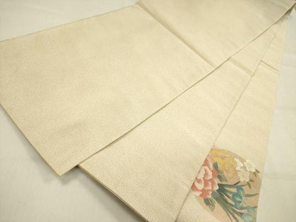 平和屋着物●爪掻き本綴れ 太鼓柄袋帯 花車文 金糸 正絹 逸品 未使用 DABB7513op