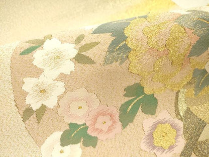 平和屋着物●爪掻き本綴れ 太鼓柄袋帯 花車文 金糸 正絹 逸品 未使用 DABB7513op