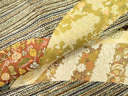 平和屋着物●九寸名古屋帯　切嵌　吉祥花文　金糸　正絹　逸品　DABB7517op