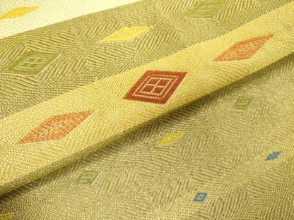 平和屋着物●九寸名古屋帯 横段菱文 金糸 正絹 逸品 DABB7518op
