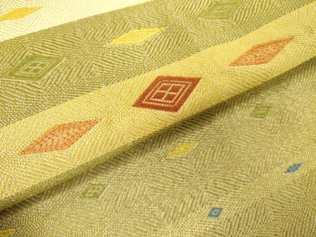 平和屋着物●九寸名古屋帯 横段菱文 金糸 正絹 逸品 DABB7518op