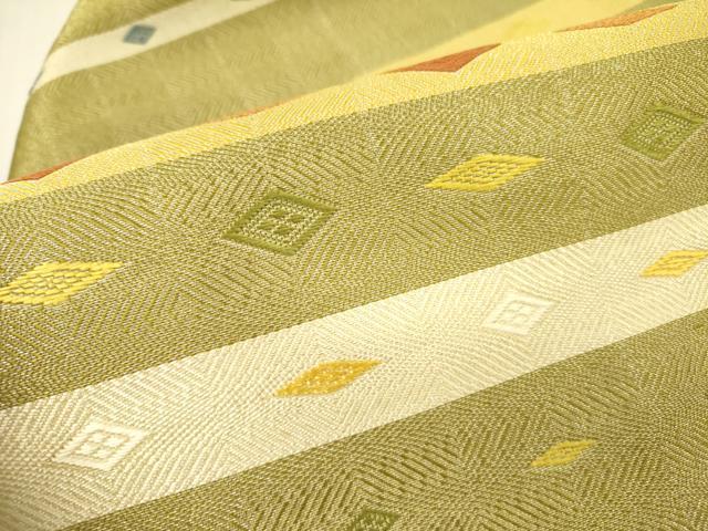 平和屋着物●九寸名古屋帯 横段菱文 金糸 正絹 逸品 DABB7518op
