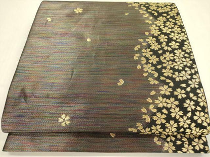 平和屋着物●染色作家 斉藤三才 六通柄袋帯 三才鳥 舞桜 金糸 やまと誂製 正絹 逸品 DABB7519op