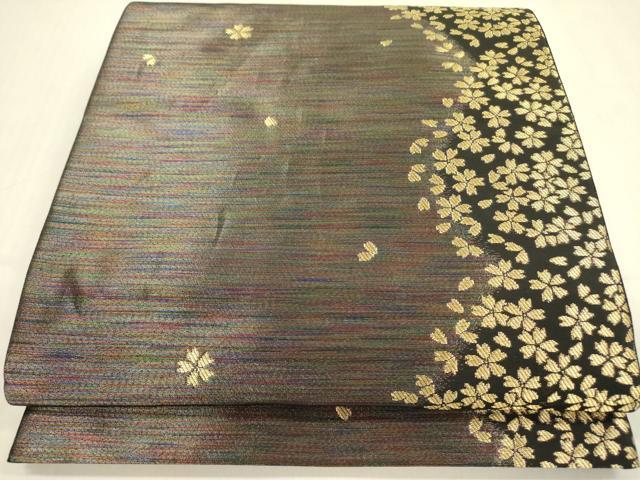 平和屋着物●染色作家 斉藤三才 六通柄袋帯 三才鳥 舞桜 金糸 やまと誂製 正絹 逸品 DABB7519op