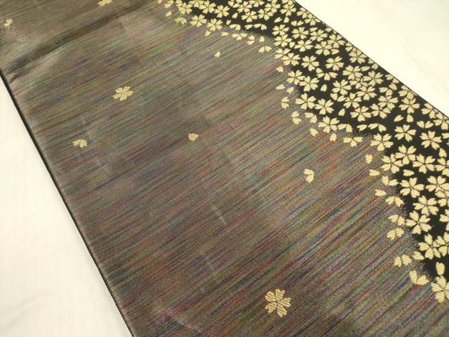 平和屋着物●染色作家 斉藤三才 六通柄袋帯 三才鳥 舞桜 金糸 やまと誂製 正絹 逸品 DABB7519op