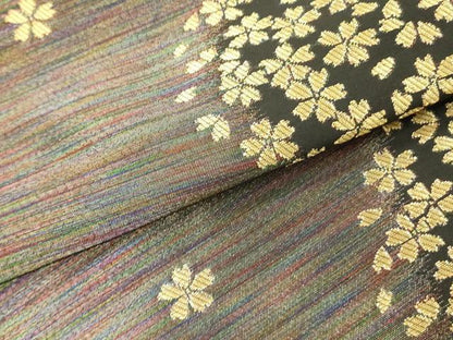 平和屋着物●染色作家 斉藤三才 六通柄袋帯 三才鳥 舞桜 金糸 やまと誂製 正絹 逸品 DABB7519op