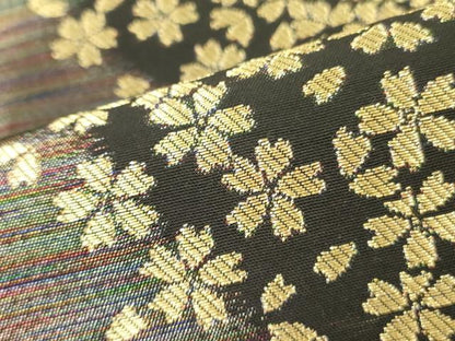 平和屋着物●染色作家 斉藤三才 六通柄袋帯 三才鳥 舞桜 金糸 やまと誂製 正絹 逸品 DABB7519op