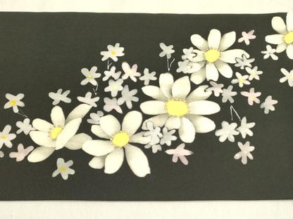 平和屋着物●塩瀬 九寸名古屋帯 紫陽花 ろうけつ染め 黒地 金彩 正絹 逸品 DABB7521op