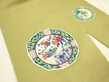 平和屋着物●塩瀬 九寸名古屋帯 友禅 作家物 鴛鴦花絵皿文 正絹 逸品 DABB7524op