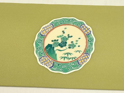 平和屋着物●塩瀬 九寸名古屋帯 友禅 作家物 鴛鴦花絵皿文 正絹 逸品 DABB7524op