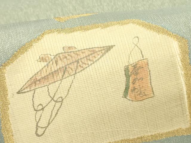 平和屋着物●二代目 寺嶋保二 太鼓柄袋帯 大津絵 金糸 正絹 逸品 DABB7533op