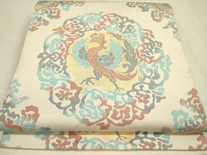 平和屋着物●六通柄 本袋帯 花鳥文 金糸 正絹 逸品 DABB7534op